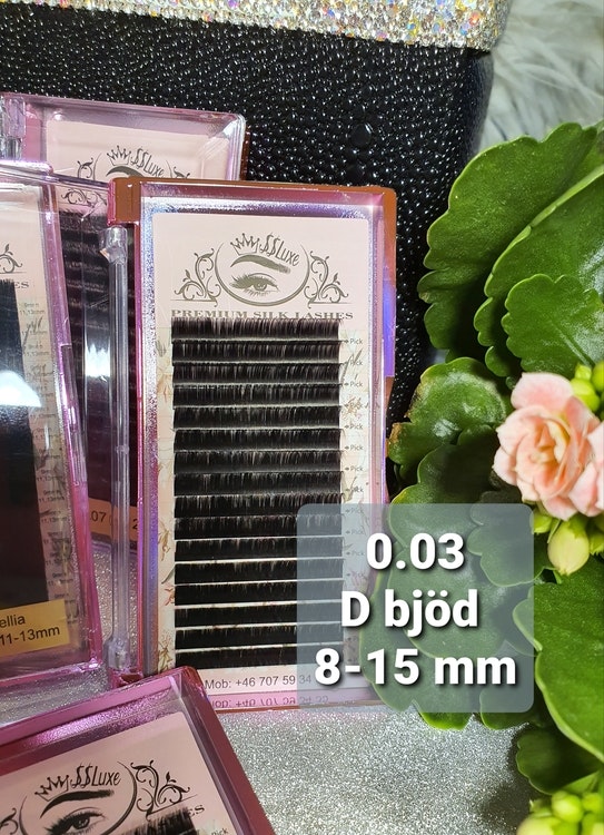 Mega volym SS Luxe fransar D böj 0.03 Premium silk lashes D curl 0.03 8-15 mm