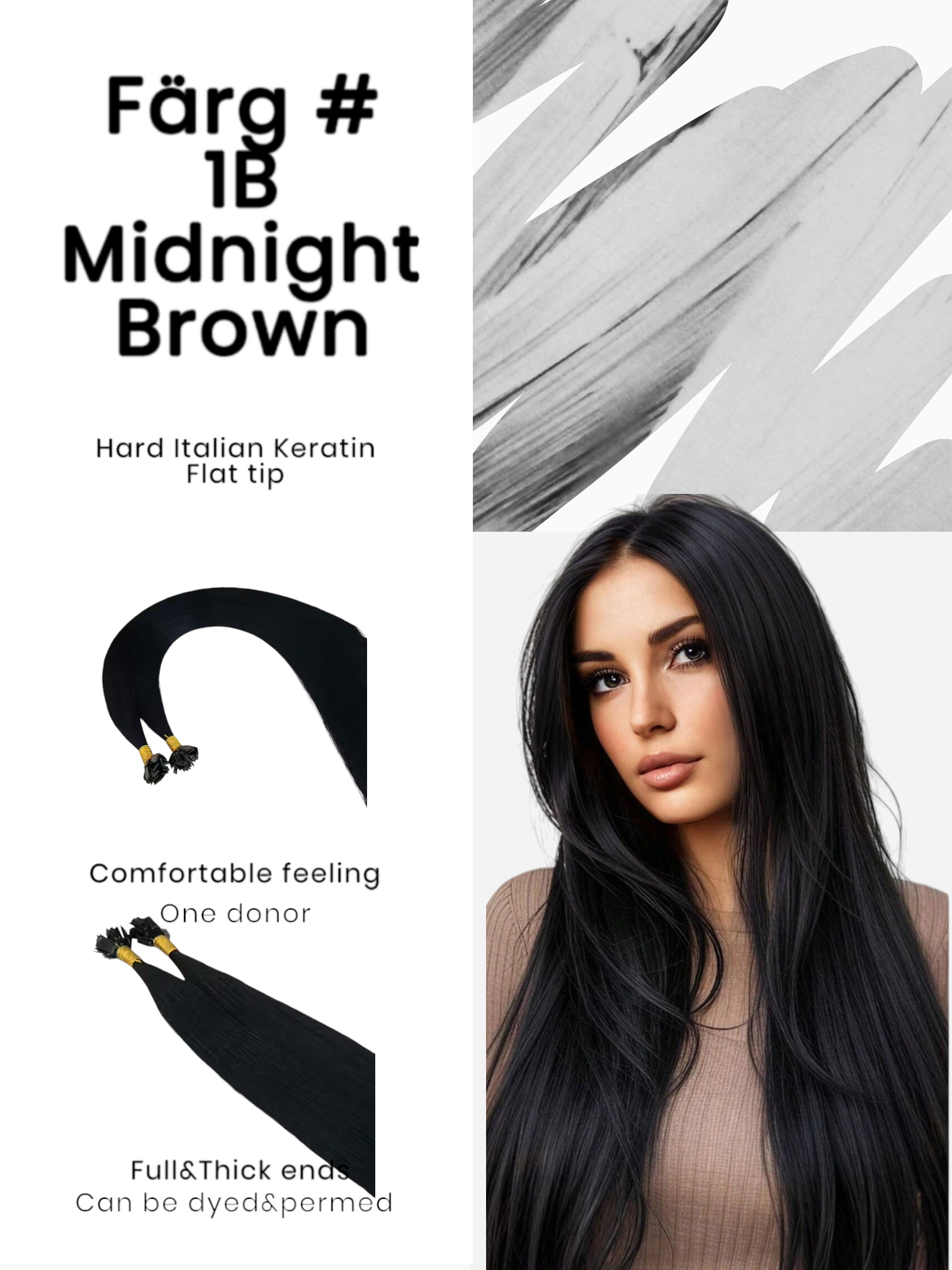 Keratin /Nail hair extensions  Flat-Tip #1B ( Midnight Brown)