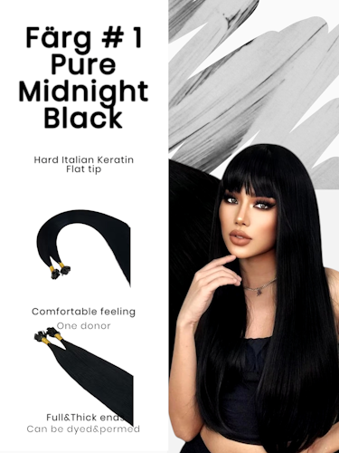 Keratin /Nail hair extensions  Flat-Tip #1N (Pure Midnight Black)