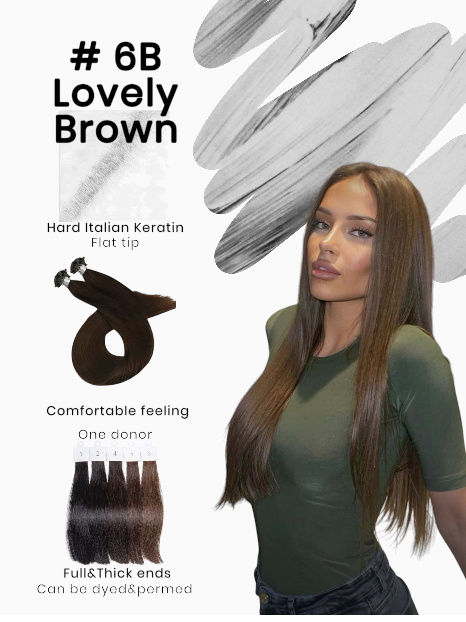 Keratin /Nail hair extensions  Flat-Tip # 6B (Lovely Brown)