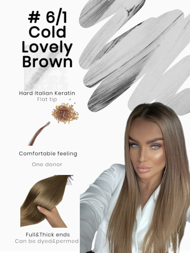 Keratin /Nail hair extensions  Flat-Tip # 6/1 ( Cold Lovely brown)