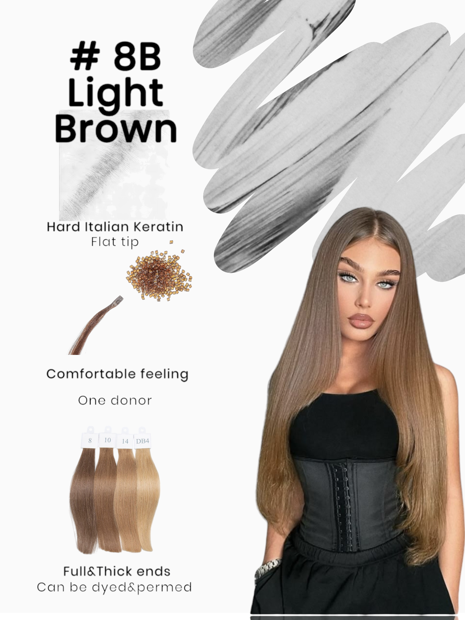 Keratin /Nail hair extensions  Flat-Tip # 8B ( Light Brown)