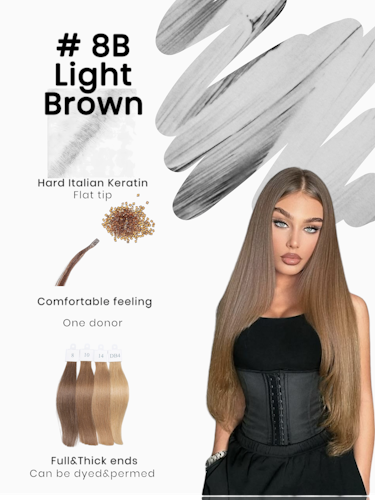 Keratin /Nail hair extensions  Flat-Tip # 8B ( Light Brown)