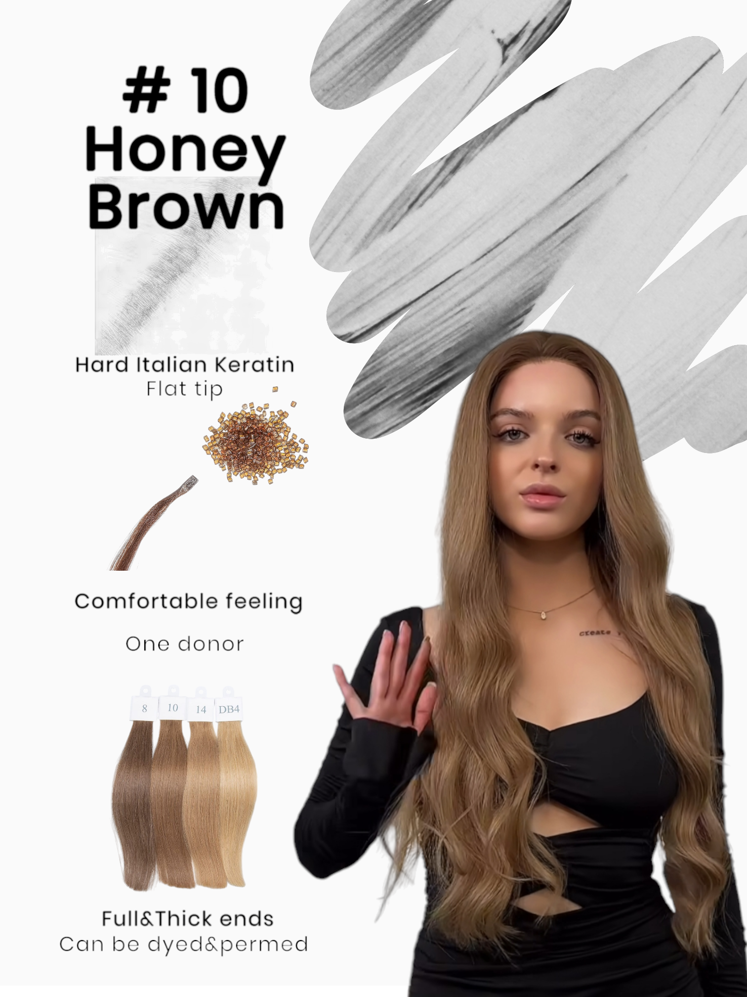 Keratin /Nail hair extensions  Flat-Tip # 10 ( Honey Brown)