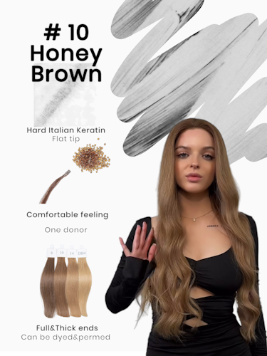 Keratin /Nail hair extensions  Flat-Tip # 10 ( Honey Brown)