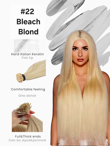 Keratin /Nail hair extensions  Flat-Tip # 22 Bleach Blonde
