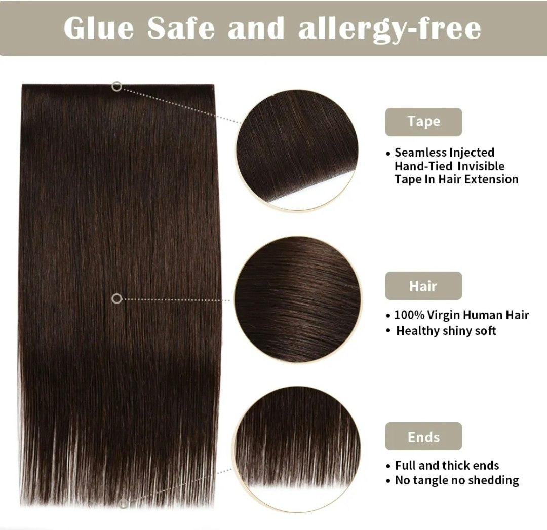 Long Seamless Invisible Tape In Hair Extension - #2 Darkest Brown