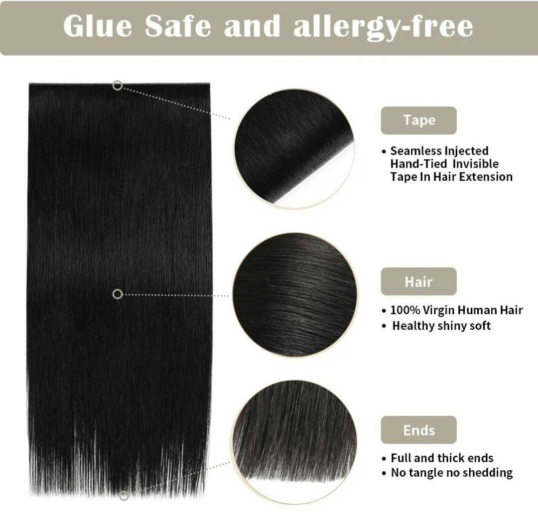 Long Seamless Invisible Tape In Hair Extension  - #1 Jet Black
