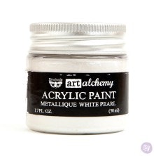 Prima Finnabair Art Alchemy Acrylic Paint 50ml - Metallique White Pearl