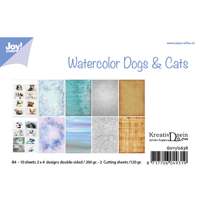 Joy!Crafts, A4 Papper 12st - Watercolor dogs & cats