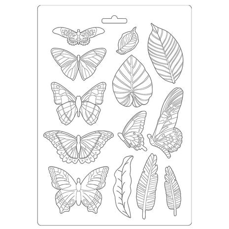 Stamperia Soft Mould A4 -  Amazonia Leaves and Butterflies (K3PTA489)