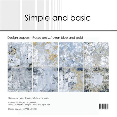 Simple and Basic Paper Pad 12"x12" - Roses are... Frozen blue and Gold