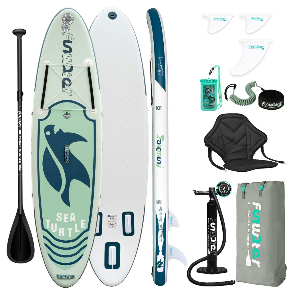funwater summer inflatable paddle board sup sea turtles green touring 3 fins waterproof fashion
