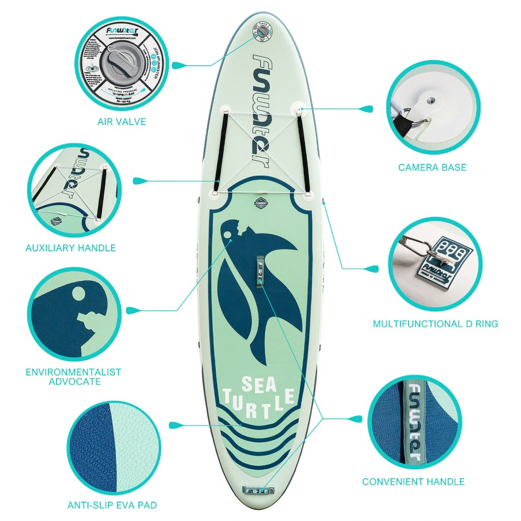 funwater summer inflatable paddle board sup sea turtles green touring 3 fins waterproof fashion