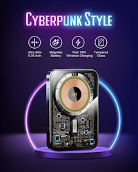HINOVO Mag-Safe Power Bank，MB1-5000X, 0,35 ultratunn magnetisk laddningsbank med 5000mAh, Cyberpunk-stil transparent batteripack för iPhone 15/14/13/12-serien