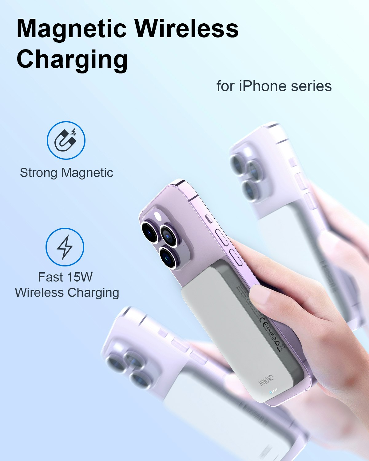 HINOVO Mag-safe Power Bank 10000mAh, MK1-10000, Ultrakompakt Magnetisk Powerbank, Metall Design 20W PD Snabbladdningsbatteri för iPhone 15/14/13/12-serien