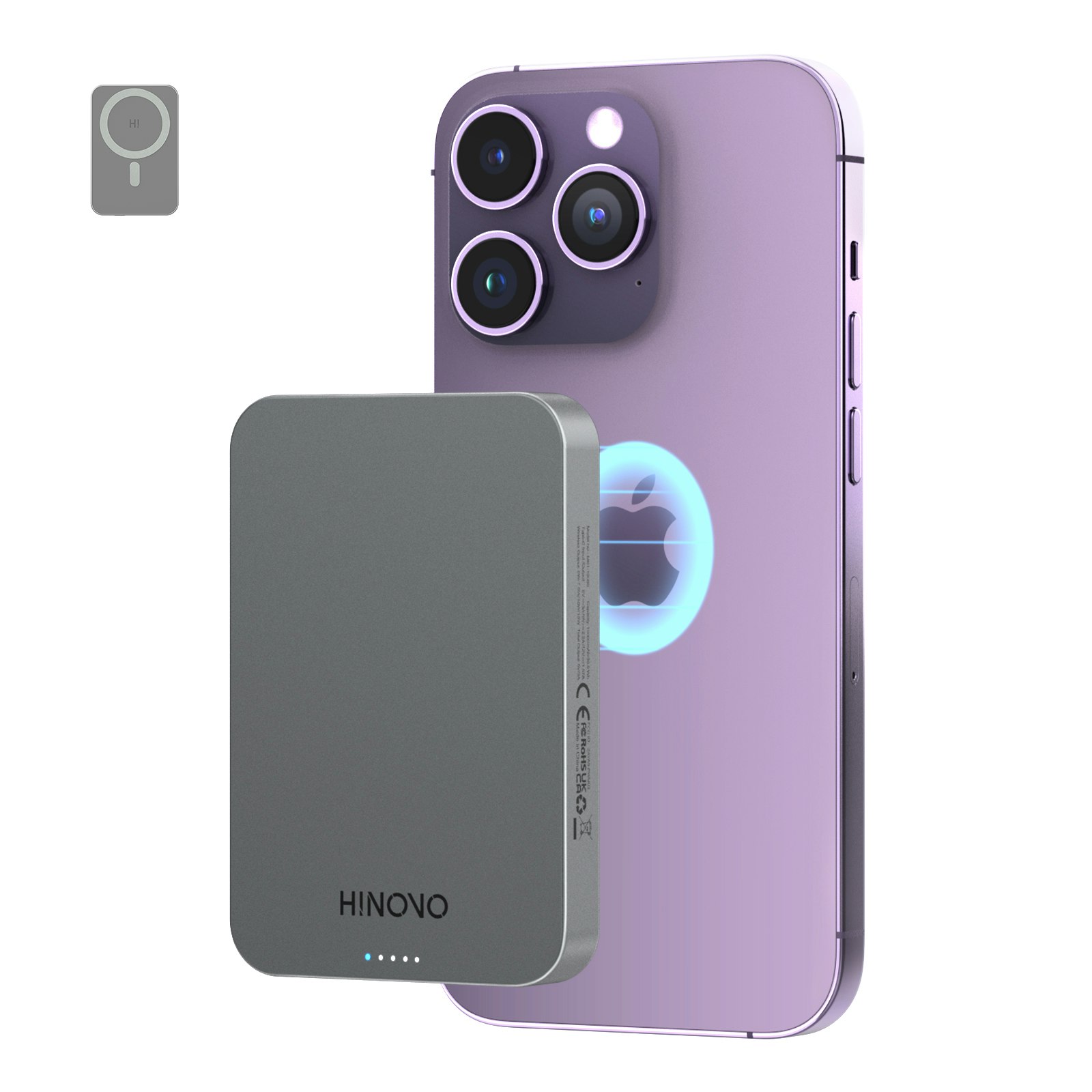 HINOVO Mag-safe Power Bank 10000mAh, MK1-10000, Ultrakompakt Magnetisk Powerbank, Metall Design 20W PD Snabbladdningsbatteri för iPhone 15/14/13/12-serien