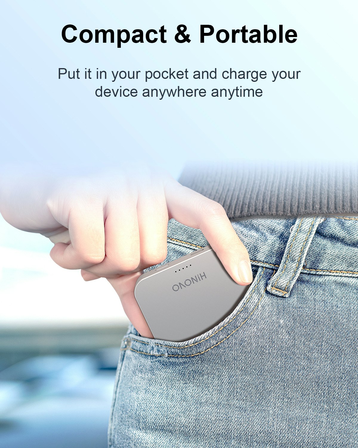 HINOVO Mag-safe Power Bank 10000mAh, MK1-10000, Ultrakompakt Magnetisk Powerbank, Metall Design 20W PD Snabbladdningsbatteri för iPhone 15/14/13/12-serien