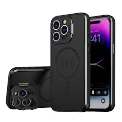 CFYJ iPhone 15 Serie Magnetiskt Skyddsskal med Justerbart Stashstativ, skydd av militärkvalitet, inbyggt kamerastativ, magnetiskt telefonfodral för iPhone 15 Serie, svart