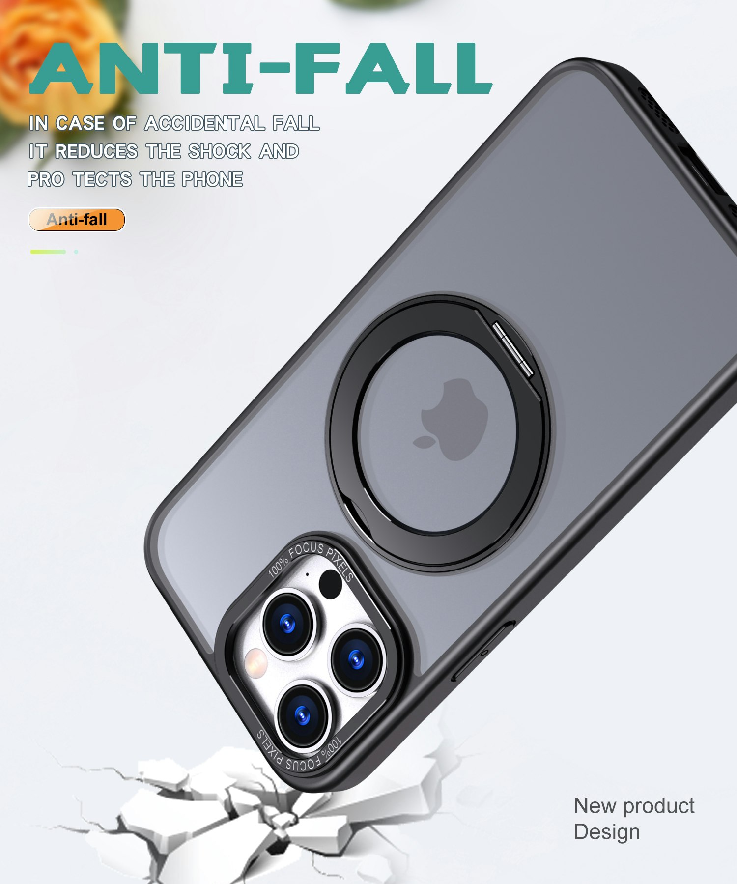 CFSYB2 iPhone 15 Pro Magnetfodral | Mag-Safe-kompatibelt | Inbyggt Osynligt Stativ | Slimmat & Matt Genomskinligt | Stöttåligt Skydd | Svart