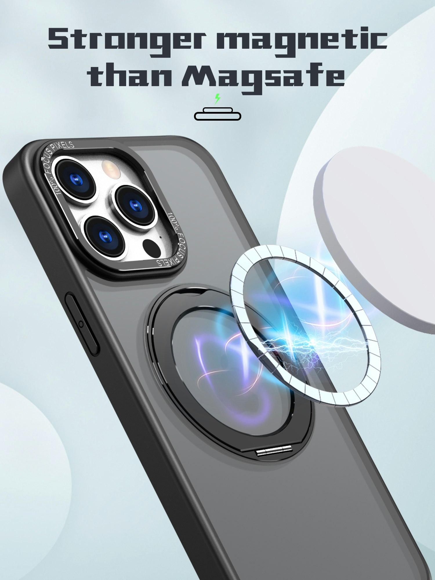 CFSYB2 iPhone 15 Pro Magnetfodral | Mag-Safe-kompatibelt | Inbyggt Osynligt Stativ | Slimmat & Matt Genomskinligt | Stöttåligt Skydd | Svart