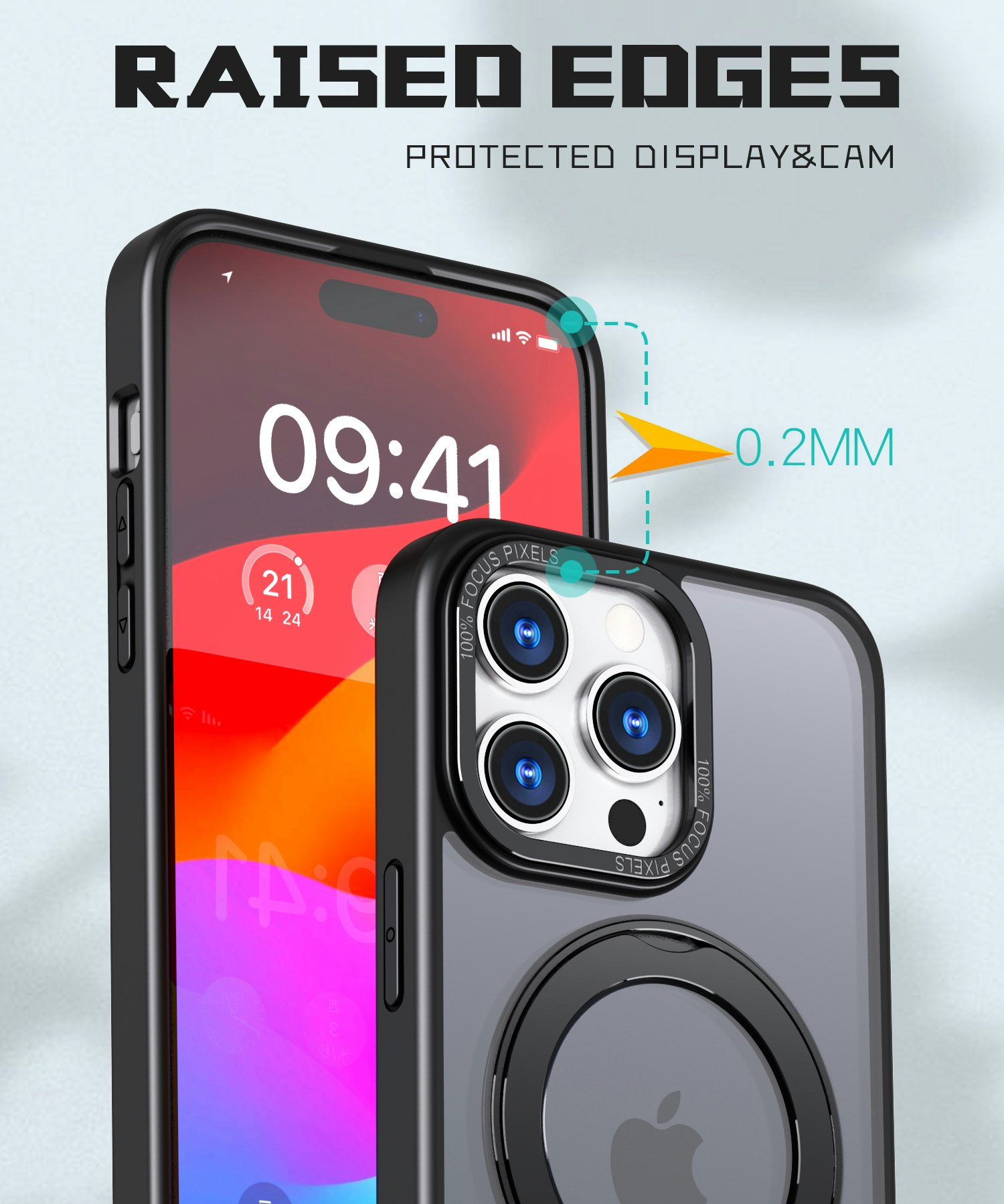CFSYB2 iPhone 15 Pro Magnetfodral | Mag-Safe-kompatibelt | Inbyggt Osynligt Stativ | Slimmat & Matt Genomskinligt | Stöttåligt Skydd | Svart