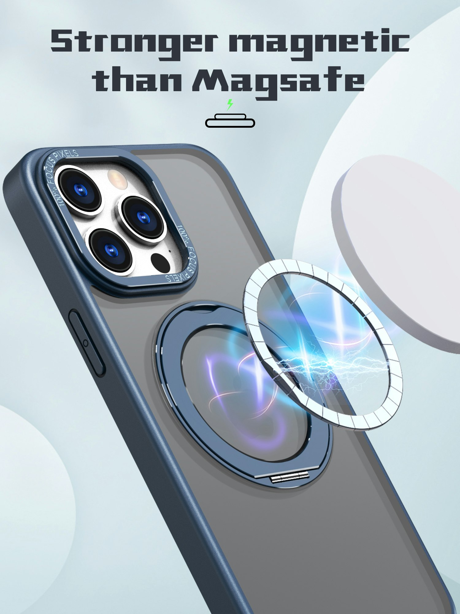 CFSYB2 iPhone 15 Pro Magnetfodral | Mag-Safe-kompatibelt | Inbyggt Osynligt Stativ | Slimmat & Matt Genomskinligt | Stöttåligt Skydd | Svart