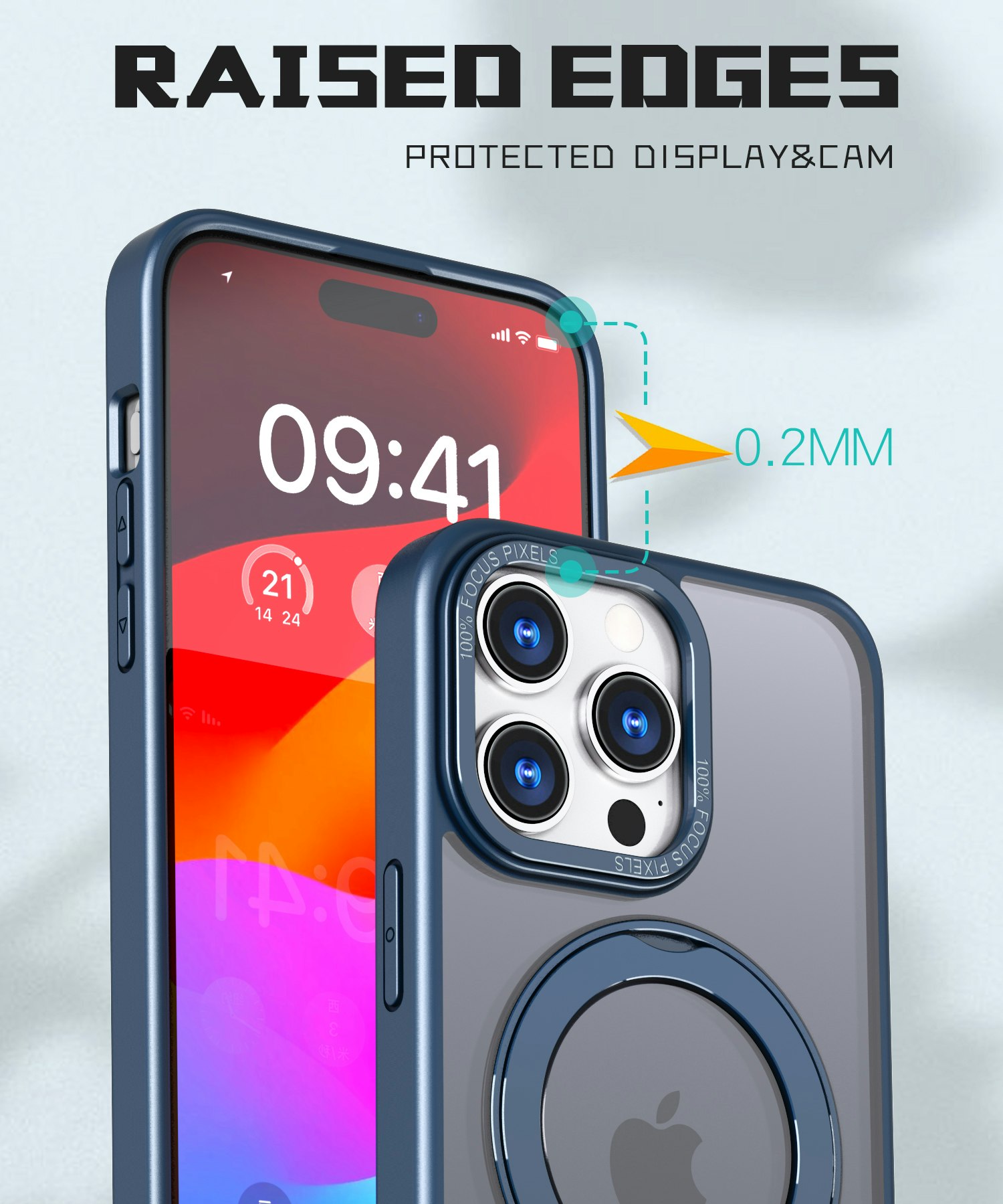 CFSYB2 iPhone 15 Pro Magnetfodral | Mag-Safe-kompatibelt | Inbyggt Osynligt Stativ | Slimmat & Matt Genomskinligt | Stöttåligt Skydd | Svart