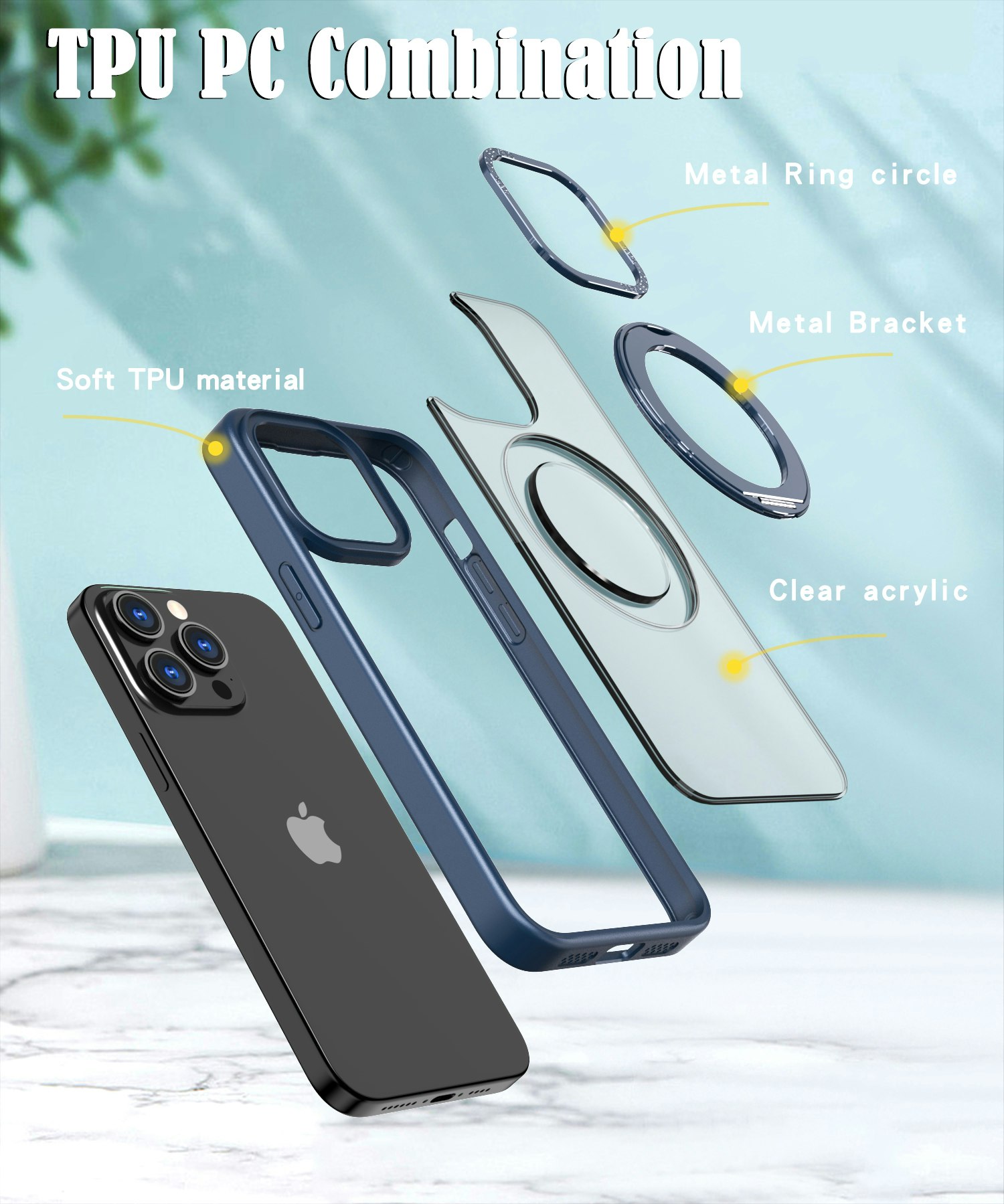 CFSYB2 iPhone 15 Pro Magnetfodral | Mag-Safe-kompatibelt | Inbyggt Osynligt Stativ | Slimmat & Matt Genomskinligt | Stöttåligt Skydd | Svart