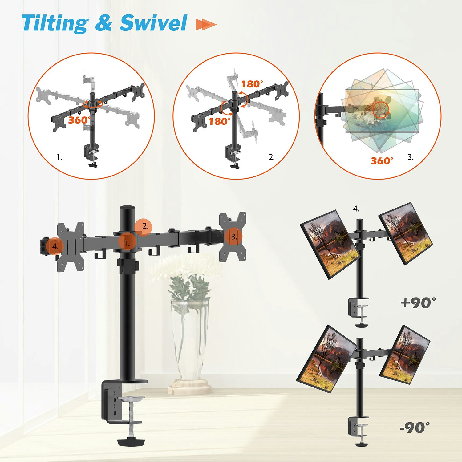 Charmount Dubbel Skärmhållare – Justerbart Fäste för 10''–30'' Skärmar, Maxbelastning 8kg