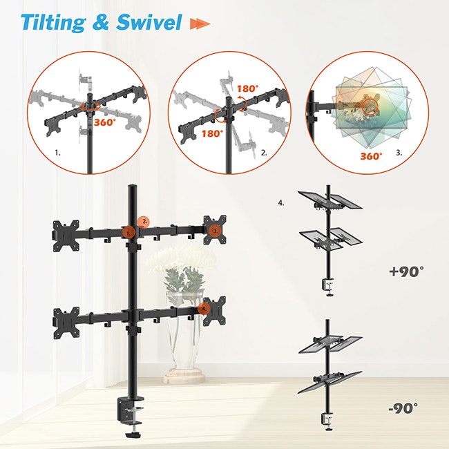 Charmount Skärmhållare för Fyra Skärmar – Justerbart Fäste för 10''–30'' Skärmar, Maxbelastning 8kg per arm