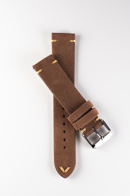 Premium klockarmband av mörkbrun mocka 18 - 22 mm