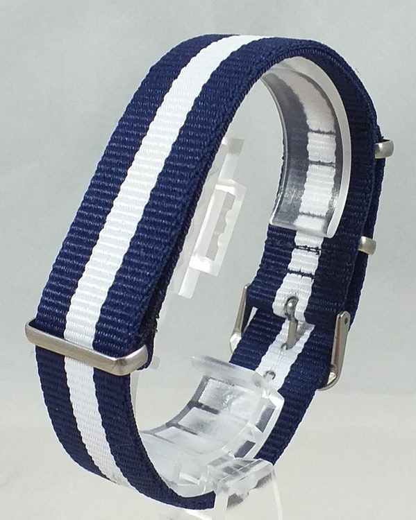 NATO armband Marinblått och vit - Bredd 20 mm