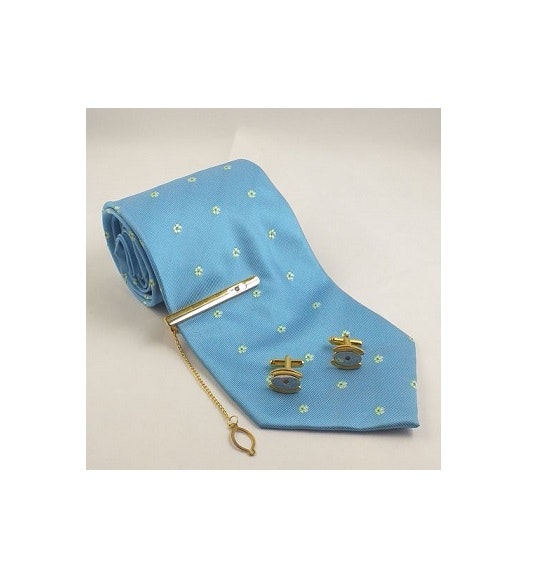 Slipspaket med slipsnål och manschettknappar - Handgjort slips - Behagligt tyg