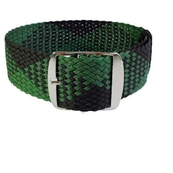 Perlon armband i svart och grönt med stålspänne 20 mm & 22 mm XL - längd