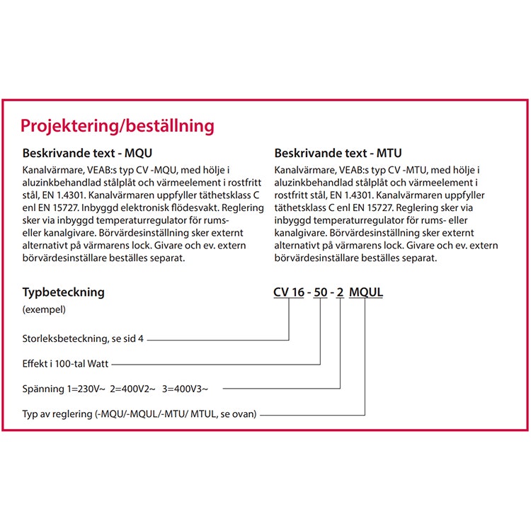 Kanalvärmare CV 16-50-2 MQU