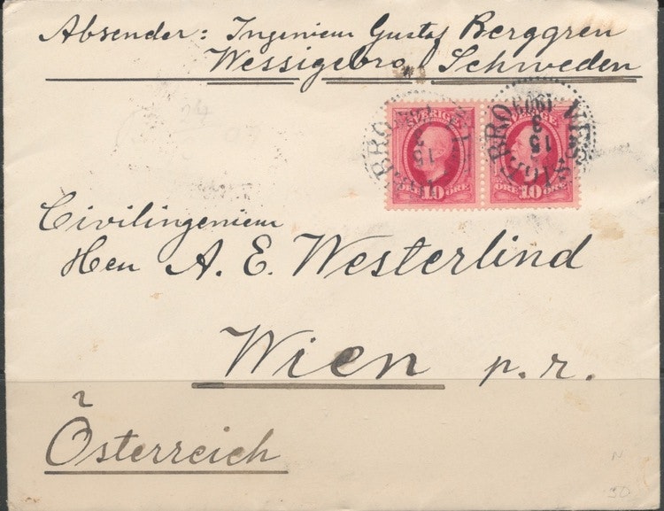 Vackert brev till Österrike 1909