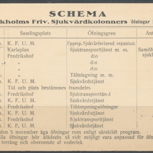 Övningsschema sjukvården 1913