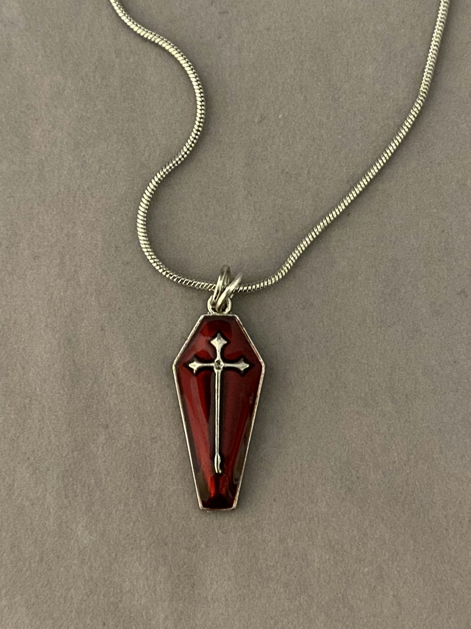 Cross coffin charm necklace