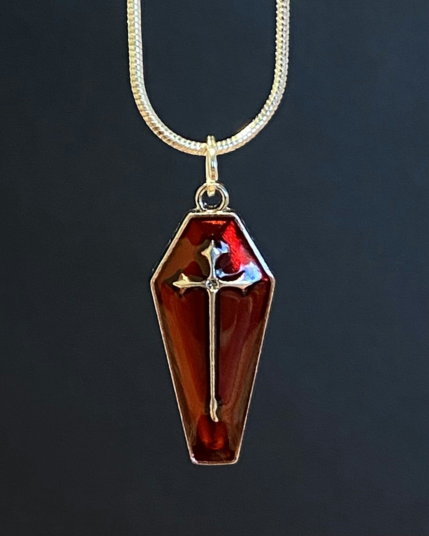 Cross coffin charm necklace