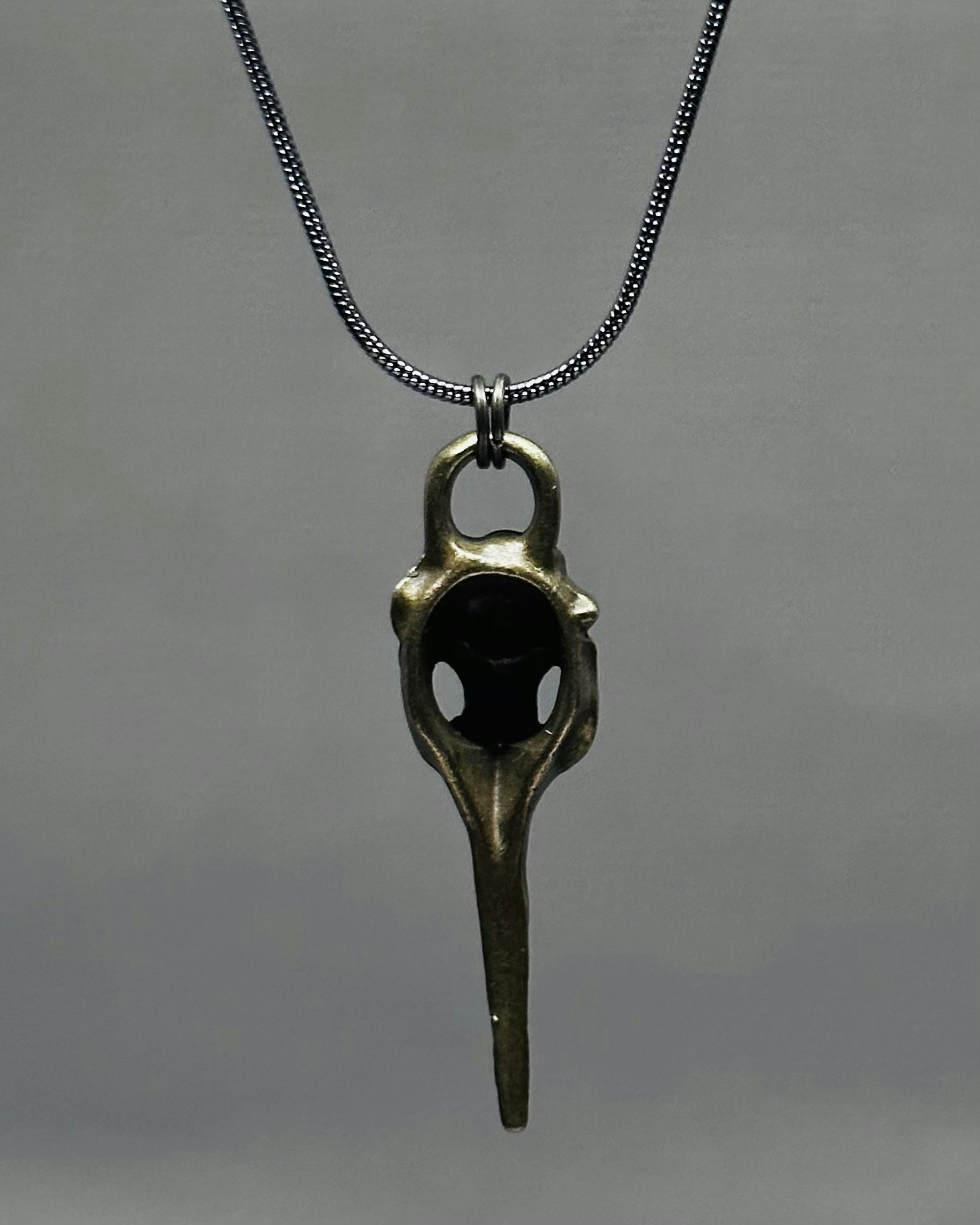 Raven skull charm necklace