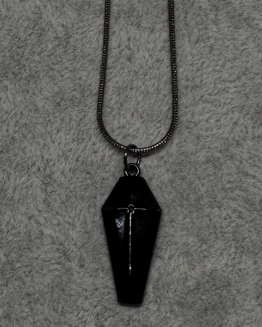 Cross coffin charm necklace