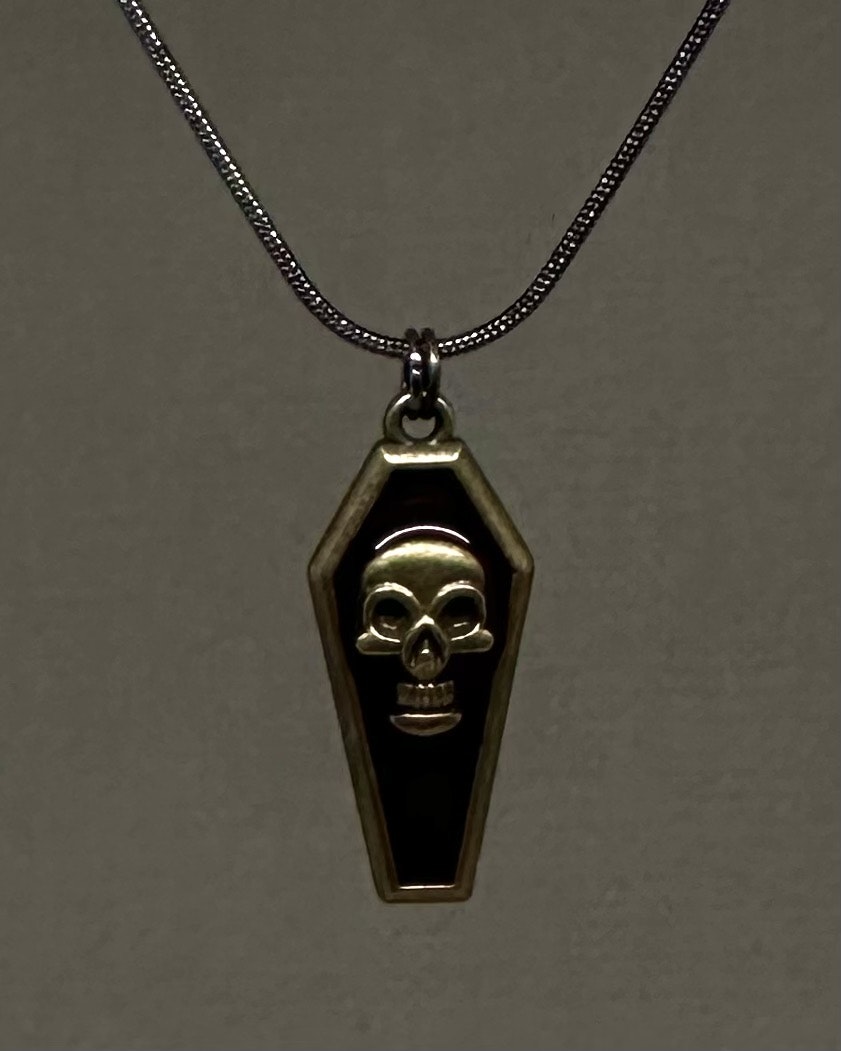 Skull coffin charm necklace