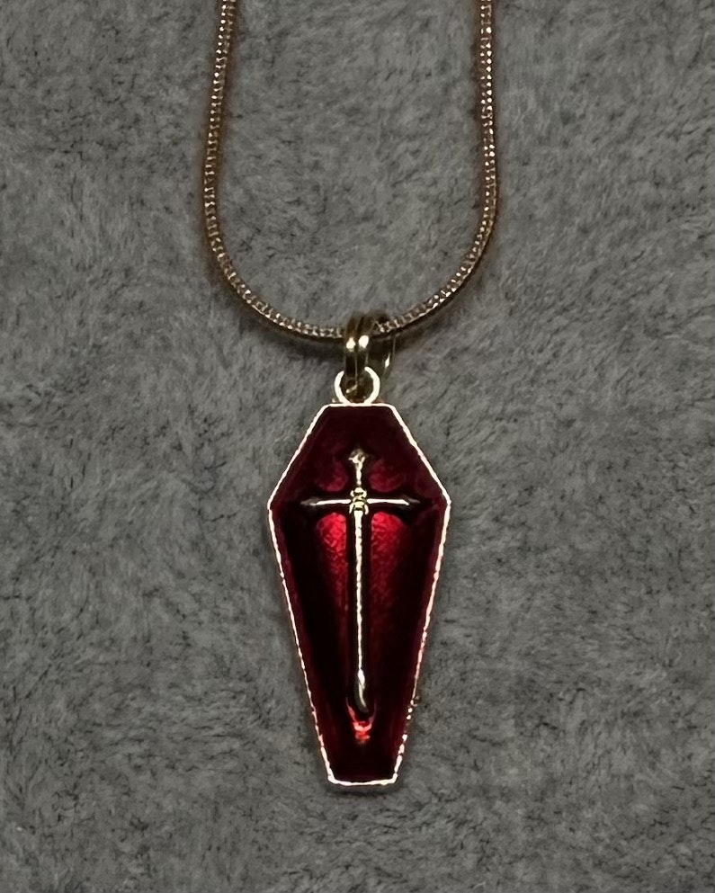Cross coffin charm necklace
