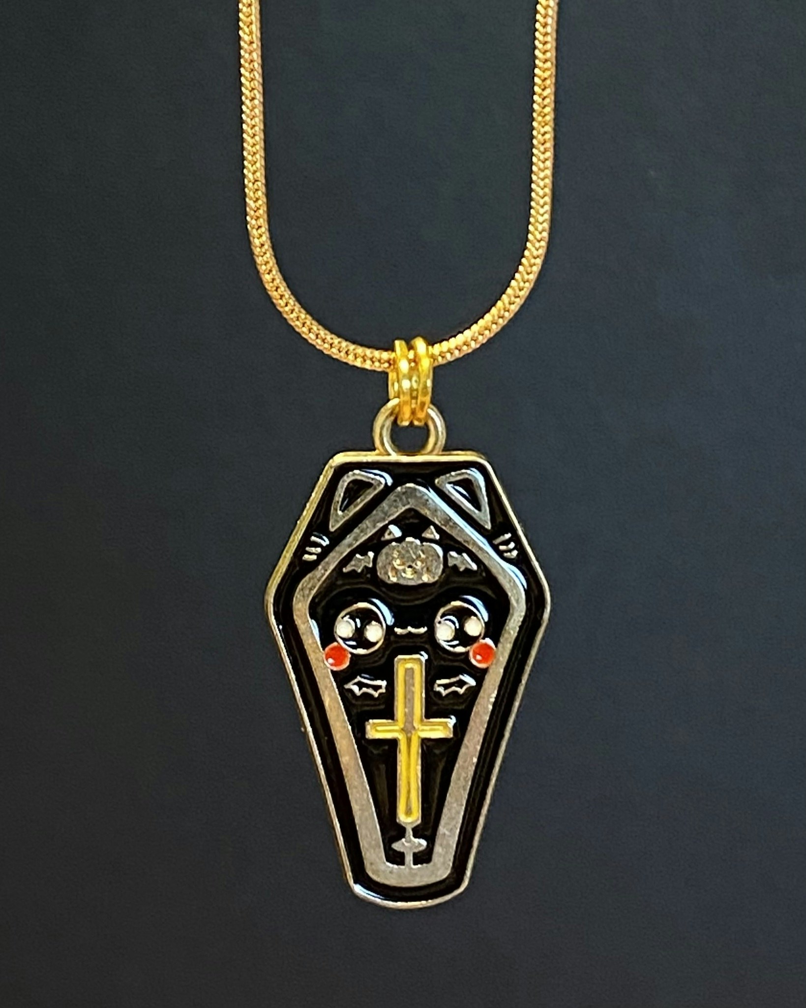 Coffin bat charm necklace