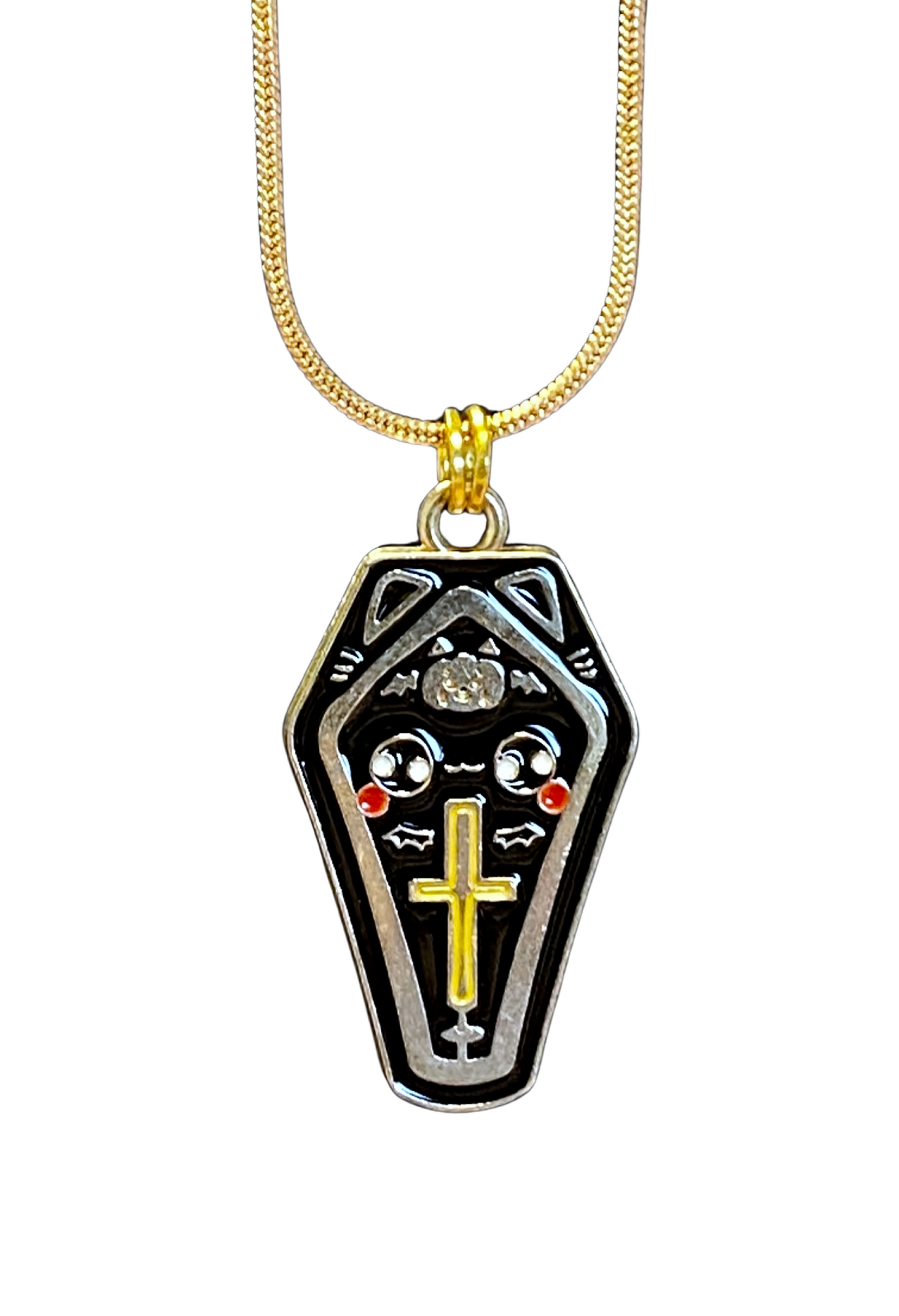 Coffin bat charm necklace