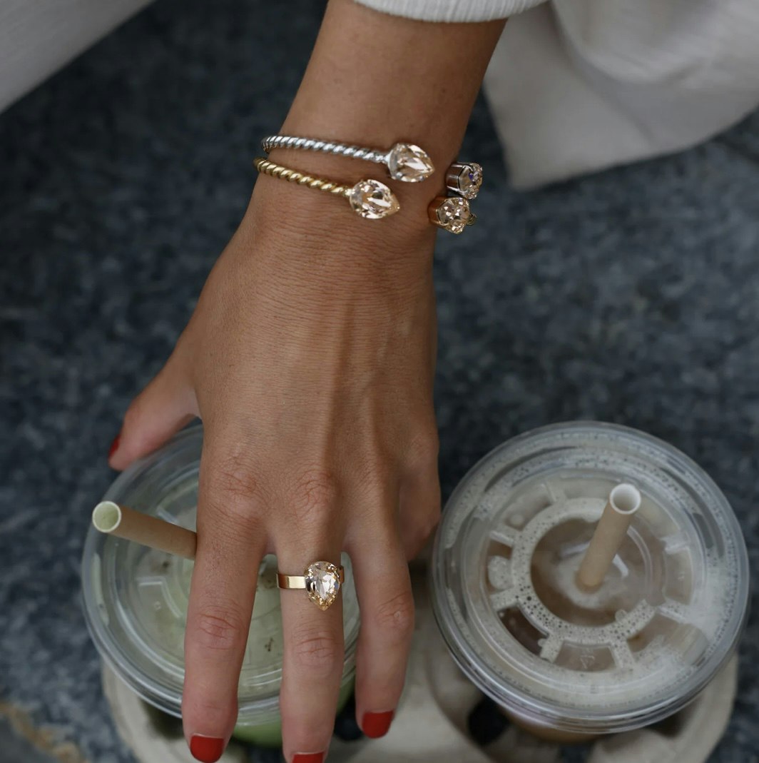 Mini Drop Bracelet Rhodium/ Light Peach