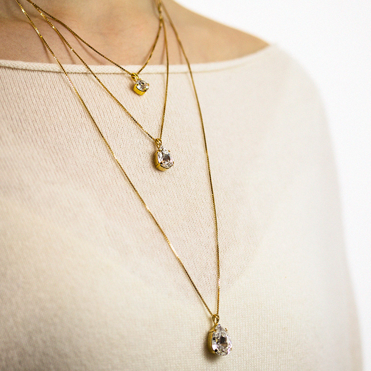 Classic Drop Necklace/ Crystal Gold