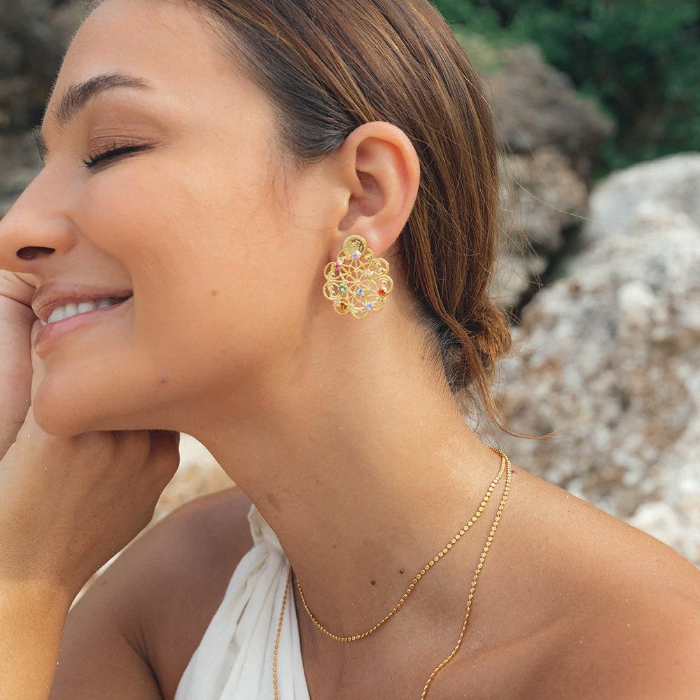 Bohemian Coin Earrings/ Rainbow Combo