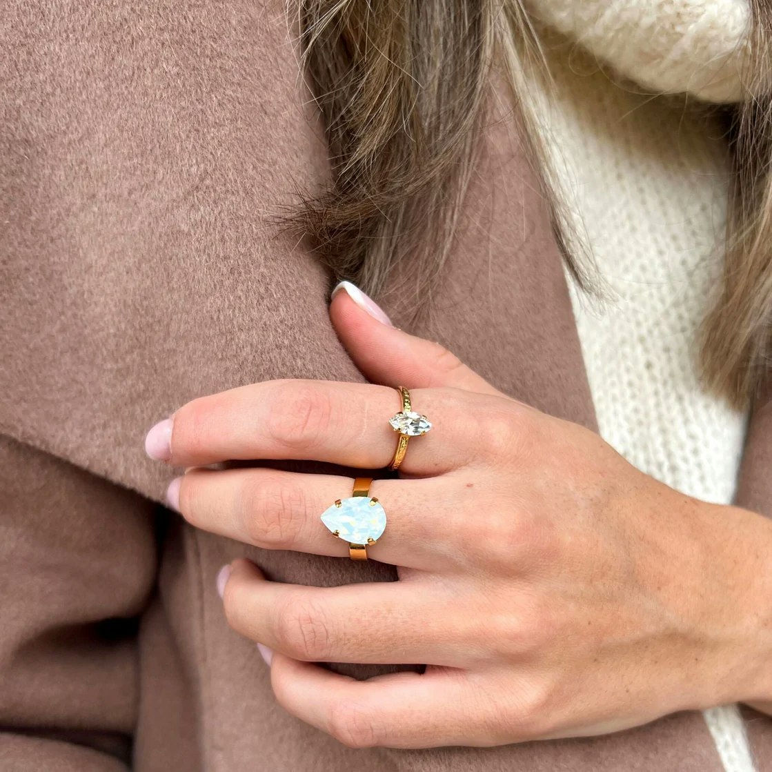 Petite Navette Ring/ Crystal/ Gold